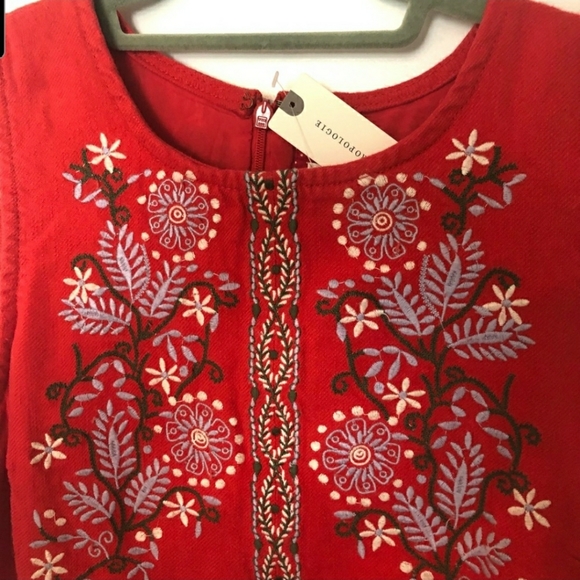Anthropologie BNWT Aiko Embroidered Shift Dress Red Linen Blend - Picture 6 of 10